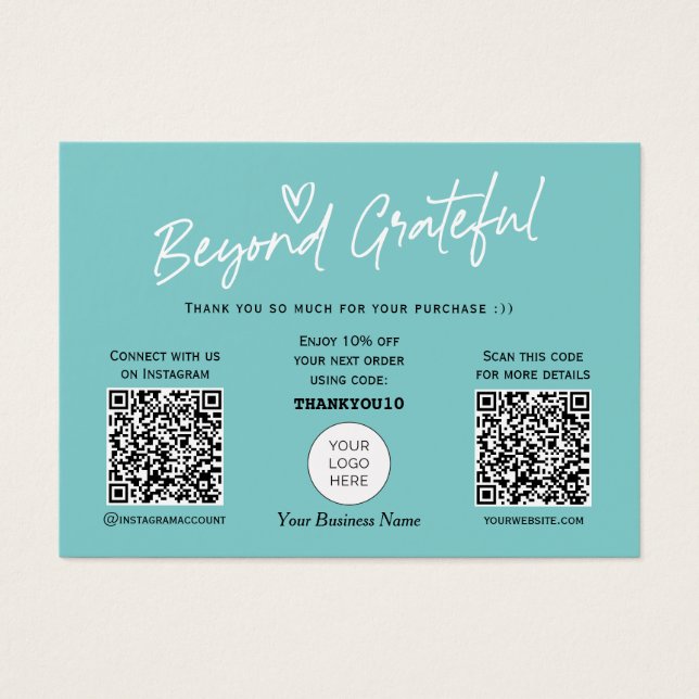 Aquamarin Modern Stylischer Script QR Code Dankesc (Vorderseite)