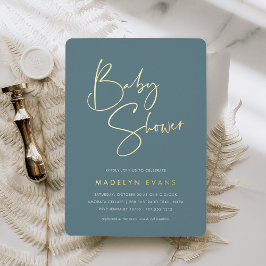 Aquamarin | Moderne Minimalistische Script Baby Du Folieneinladung