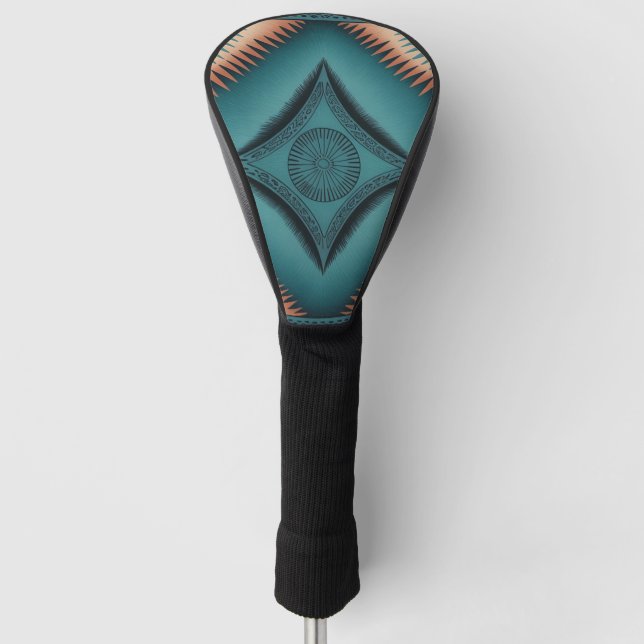 Aquamarin Navajo Peach Sunburst Golf Headcover (Vorderseite)