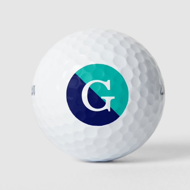 Aquamarin Navy Blue 2 Tone Diag Initial Monogram Golfball (Vorderseite)
