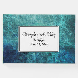Aquamarin Navy Blue Grunge Watercolor Wedbook Gästebuch