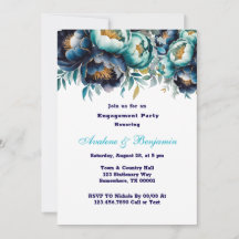 Aquamarin Navy Blue Painted Peony Engagement Party