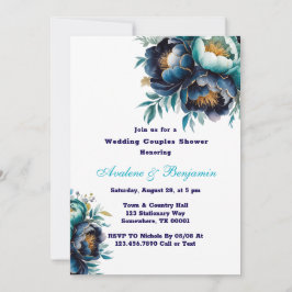Aquamarin Navy Blue Peony Wedding Couples Dusche Einladung
