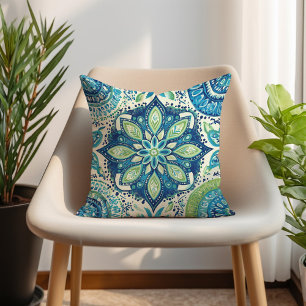 Aquamarin Navy Limon Mandela Boho Kissen