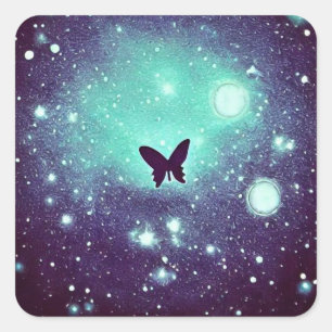 Aquamarin Night Sky Butterfly Quadratischer Aufkleber