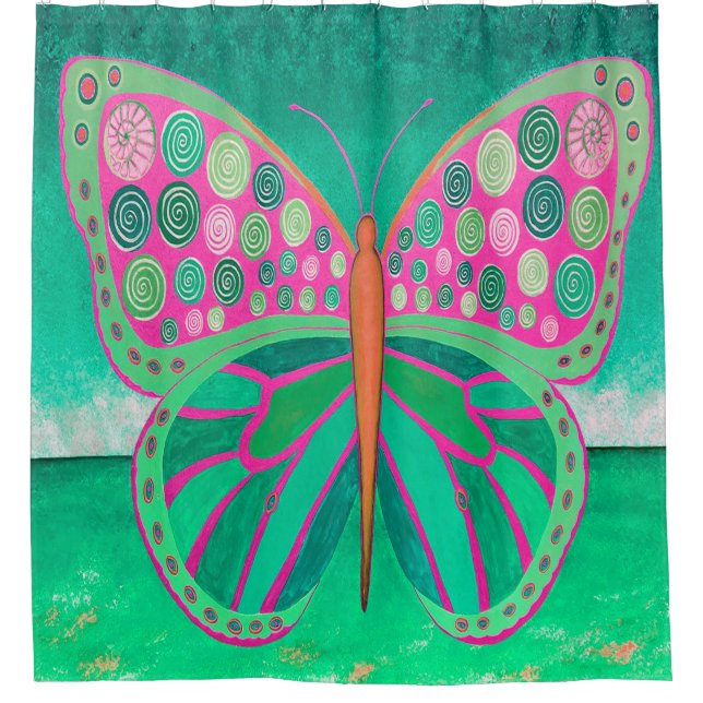 Aquamarin Ocean Butterfly Duschvorhang (Vorderseite)