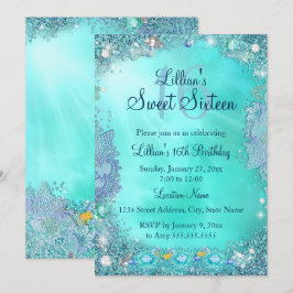 Aquamarin Ocean Jewel Sweet 16 Geburtstagsparty 2 Einladung
