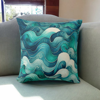 Aquamarin Ocean Waves Beach House Kissen