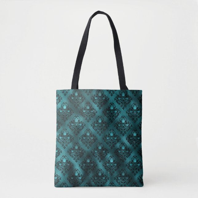 Aquamarin Ombre Glam Glitzer Damask Muster (Vorderseite)