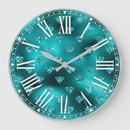 Aquamarin Ombre Glam Glitzer Diamonds Pattern Große Wanduhr