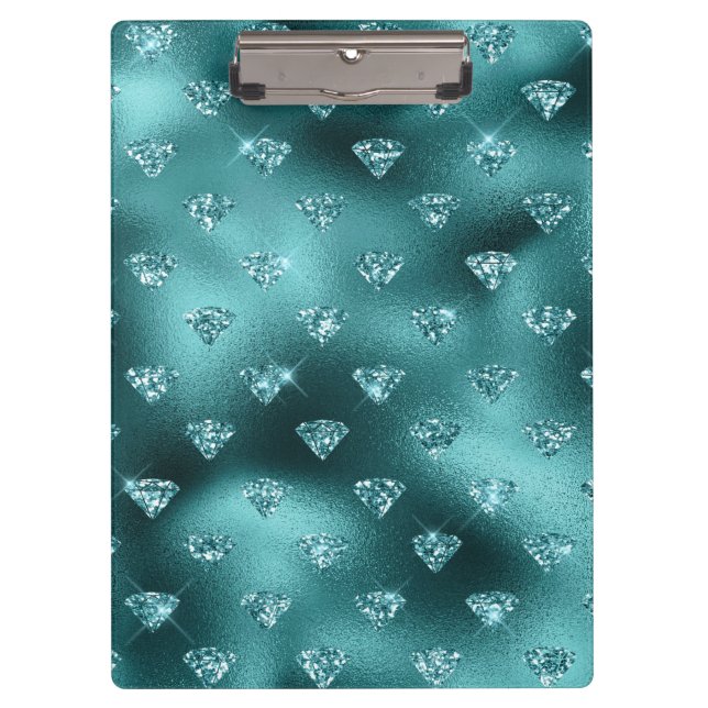 Aquamarin Ombre Glam Glitzer Diamonds Pattern Klemmbrett (Vorderseite)