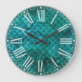 Aquamarin Ombre Glam Mermaid Scales Muster Große Wanduhr