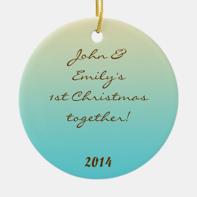 Aquamarin Ombre Gradient Fad Personalisierter Name Keramikornament (Vorne)