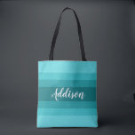 Aquamarin Ombre Stiped Custom<br><div class="desc">Ein einfaches,  individualisierbares Dekordesign in einer ombre aquamarinen Streifen.  Einfach mit Namen oder anderen Texten zu personalisieren,  und es macht eine Tasche,  den Tag zu erfüllen.</div>