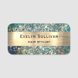 Aquamarin Opal Imitats Gold Foil Glitzer Name Tag Namensschild
