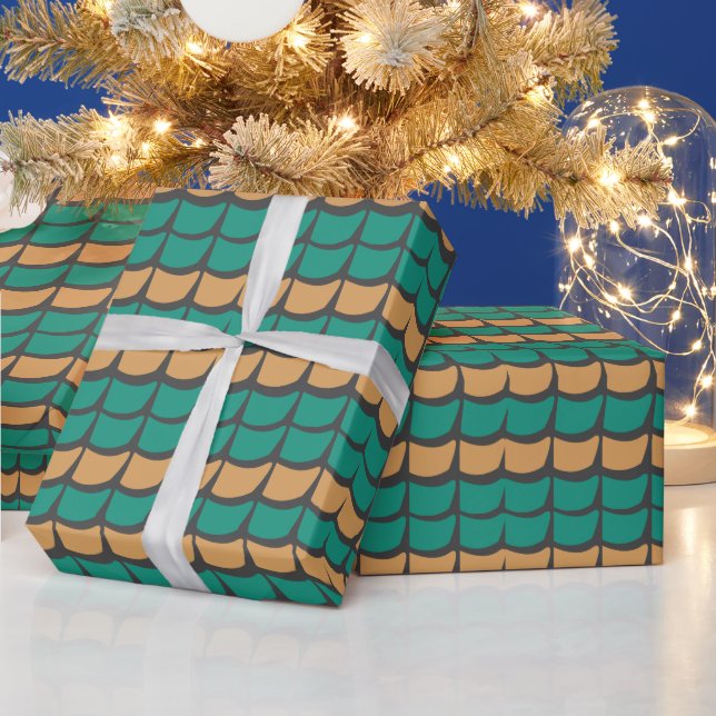 Aquamarin Orange Abstrakt Geschenkpapier (Feiertage)