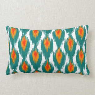 Aquamarin Orange Abstrakt Tribal Ikat Diamond Must Lendenkissen