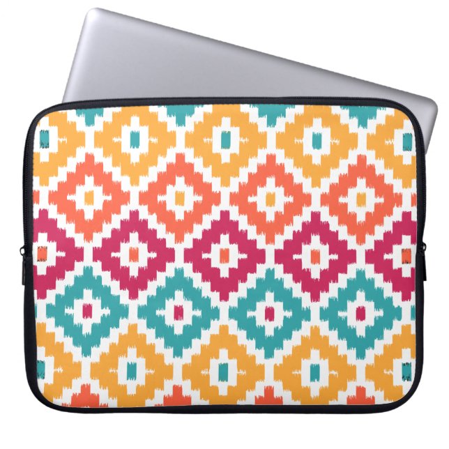 Aquamarin Orange Aztec Tribal Print Ikat Diamond P Laptopschutzhülle (Vorderseite)