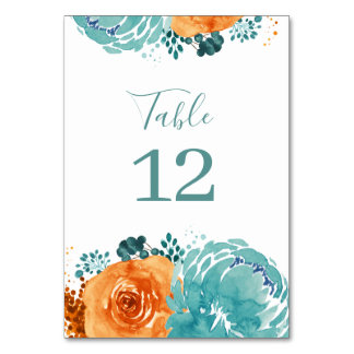 Aquamarin Orange Boho Tischnummer