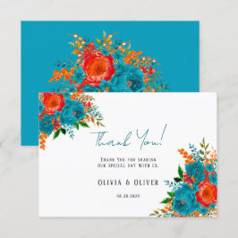 Aquamarin Orange Botanical Floral Wedding Vielen D Dankeskarte