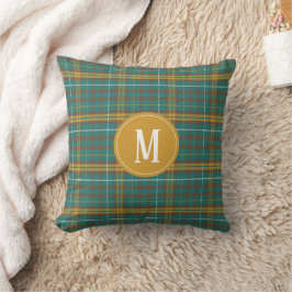 Aquamarin Orange Brown Mit Monogramm Twill Kariert Kissen