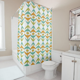 Aquamarin Orange Green Boomerang Mitte des Jahrhun Duschvorhang