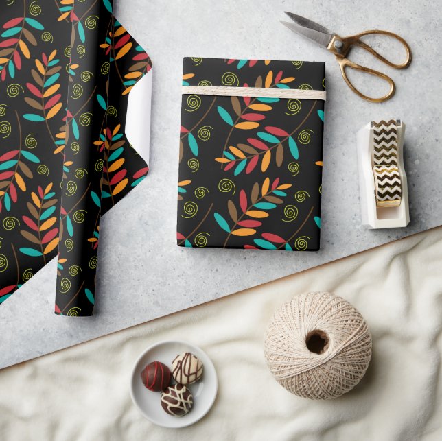 Aquamarin, orange, rot, Brown-Fall-Blatt-Muster Geschenkpapier (Kunsthandwerk)