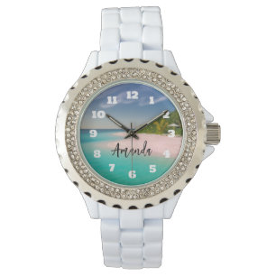 Aquamarin Ozean Tropischer Strand Personalisiert Armbanduhr