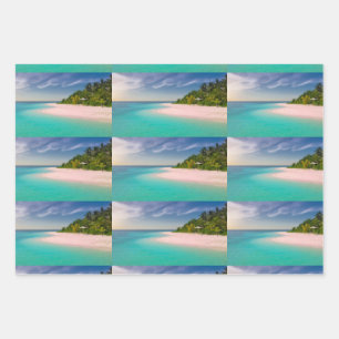 Aquamarin Ozean Tropischer Strand Szenisches Muste Geschenkpapier Set