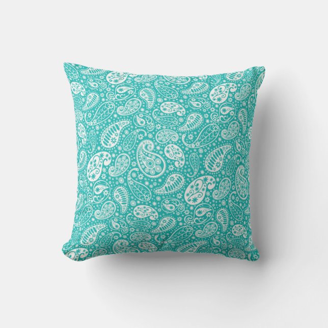 "Aquamarin Paisley Throw Kissen" Kissen (Vorderseite)