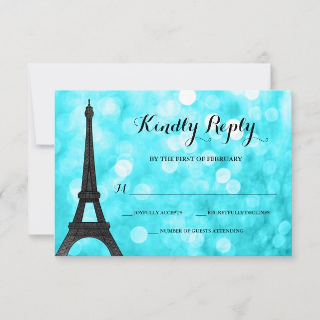 Aquamarin Paris Bokeh Glitzern Lights RSVP Karte (Vorderseite)