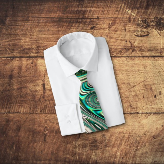 Aquamarin Paua Abalone Muschel Fraktal Abstraktes  Krawatte (Give them a tie they will actually wear! )