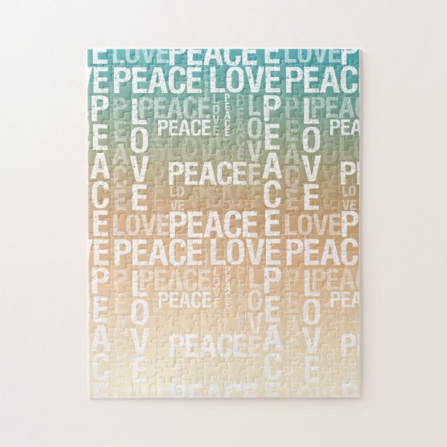 Aquamarin Peach Gold White Peace Liebe Puzzle (Vertikal)