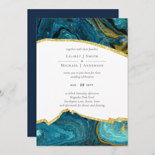 Aquamarin Peacock Blue Gold Agate Wedding (Vorne/Hinten)