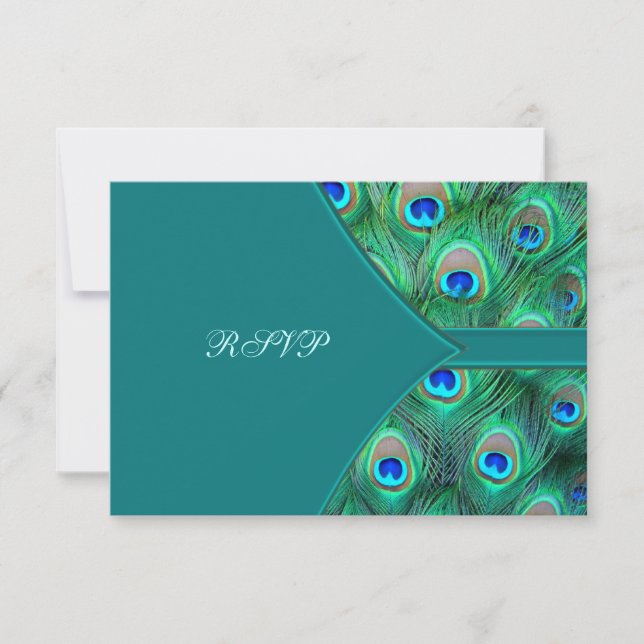 Aquamarin Peacock Elegance Peacock Wedding RSVP Karte (Vorderseite)