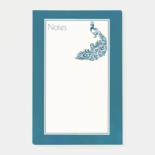 Aquamarin Peacock Fett Stilvolles Art Deco Design Post-it Klebezettel (Vorderseite)