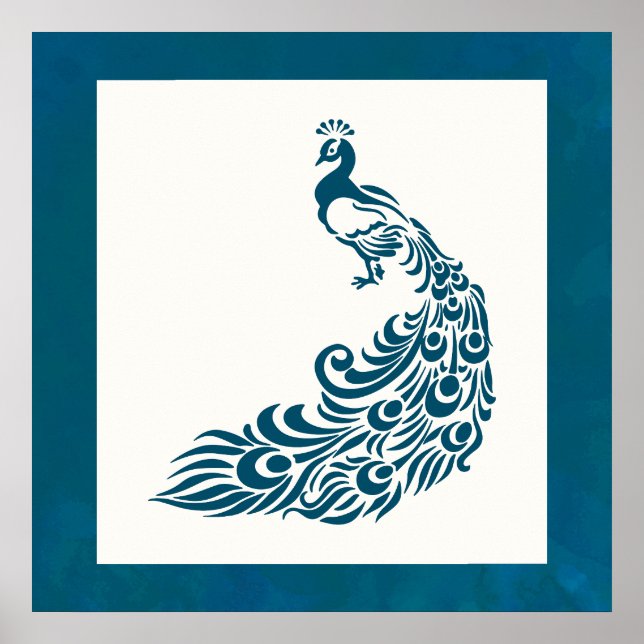 Aquamarin Peacock Fett Stilvolles Art Deco Design Poster (Vorne)