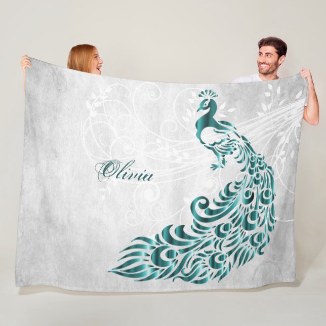 Aquamarin Peacock Personalisiert Fleece Blankon (Beispiel)