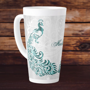 Aquamarin Peacock Personalisierte Latte-Tasse Milchtasse