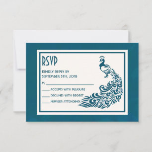 Aquamarin Peacockl Bold Stilvolle Art Deco Design RSVP Karte