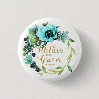 Aquamarin Peony Wreath Mother of the Groom ID456 Button
