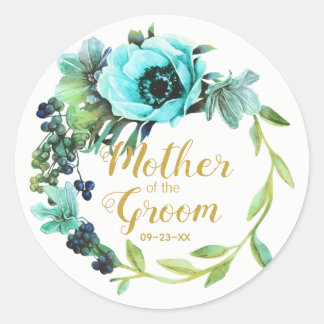 Aquamarin Peony Wreath Mother of the Groom ID456 Runder Aufkleber