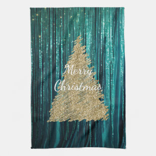Aquamarin Pine Green Tinsel Gold Weihnachtsbaum Geschirrtuch