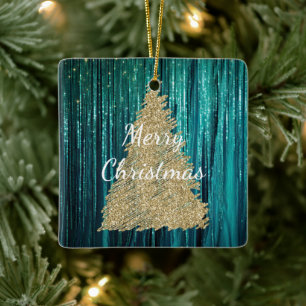 Aquamarin Pine Green Tinsel Gold Weihnachtsbaum Keramikornament