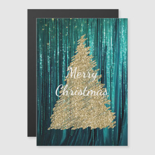 Aquamarin Pine Green Tinsel Gold Weihnachtsbaum Magnetkarte
