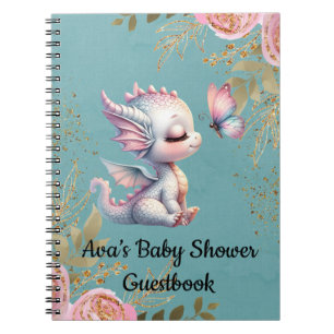Aquamarin Pink Dragon Butterfly Babydusche Gästebu Notizblock