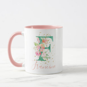 Aquamarin Pink Gold Aquarelleinfarben Monogramm F Tasse