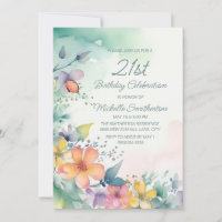 Aquamarin Pink Yellow Watercolor Blume 21. Geburts