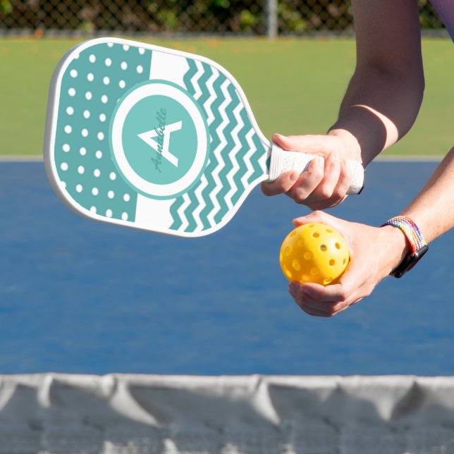 Aquamarin Polka Dot Zickzack Pickleball Schläger (InSitu)