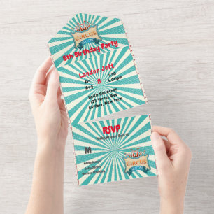 Aquamarin Red Circus Zent Geburtstagsparty All In One Einladung